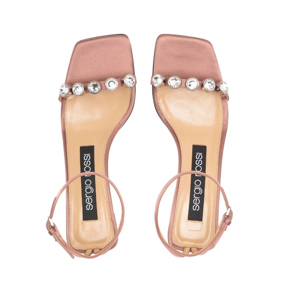 Sergio Rossi SR1 Pink Satin Sandals with Crystal Stones NWT - Picture 3 of 12